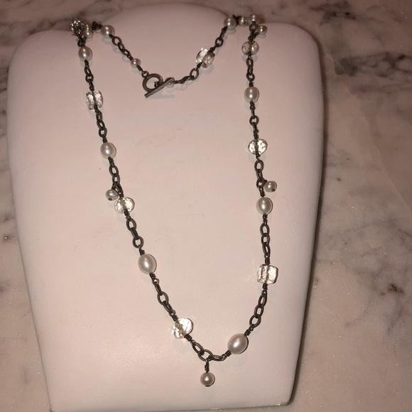 𝅺vtg Sterling Pearl & Facet Cut Crystal Link Chain Necklace Approx 34.5” - Picture 3 of 6